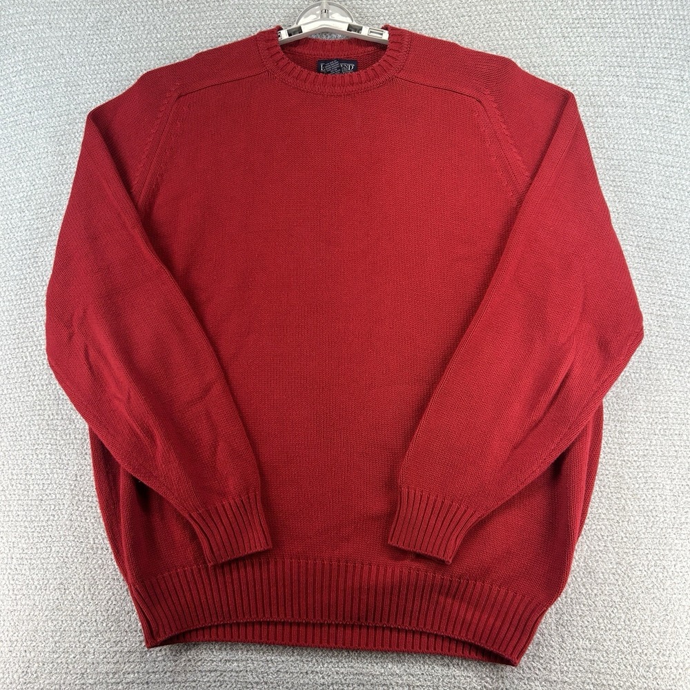 Vintage Lands End Drifter Sweater Mens XLT Red Cotton Crew Neck Fisherman USA